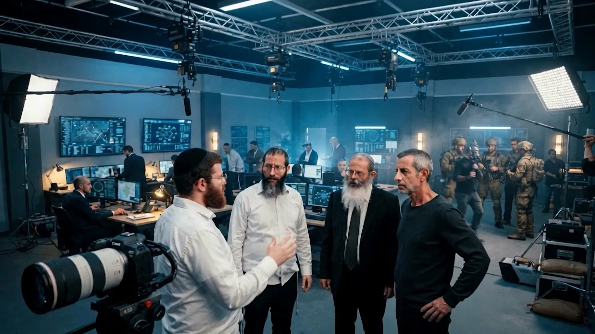 צוות ההפקה בתפאורת צילום